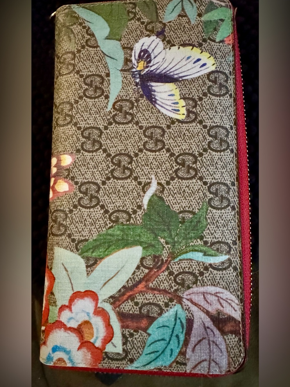 Gucci Tian Supreme Wallet Floral Bird Butterfly